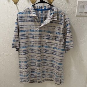 Tommy Bahama Beige and Blue Striped Shirt